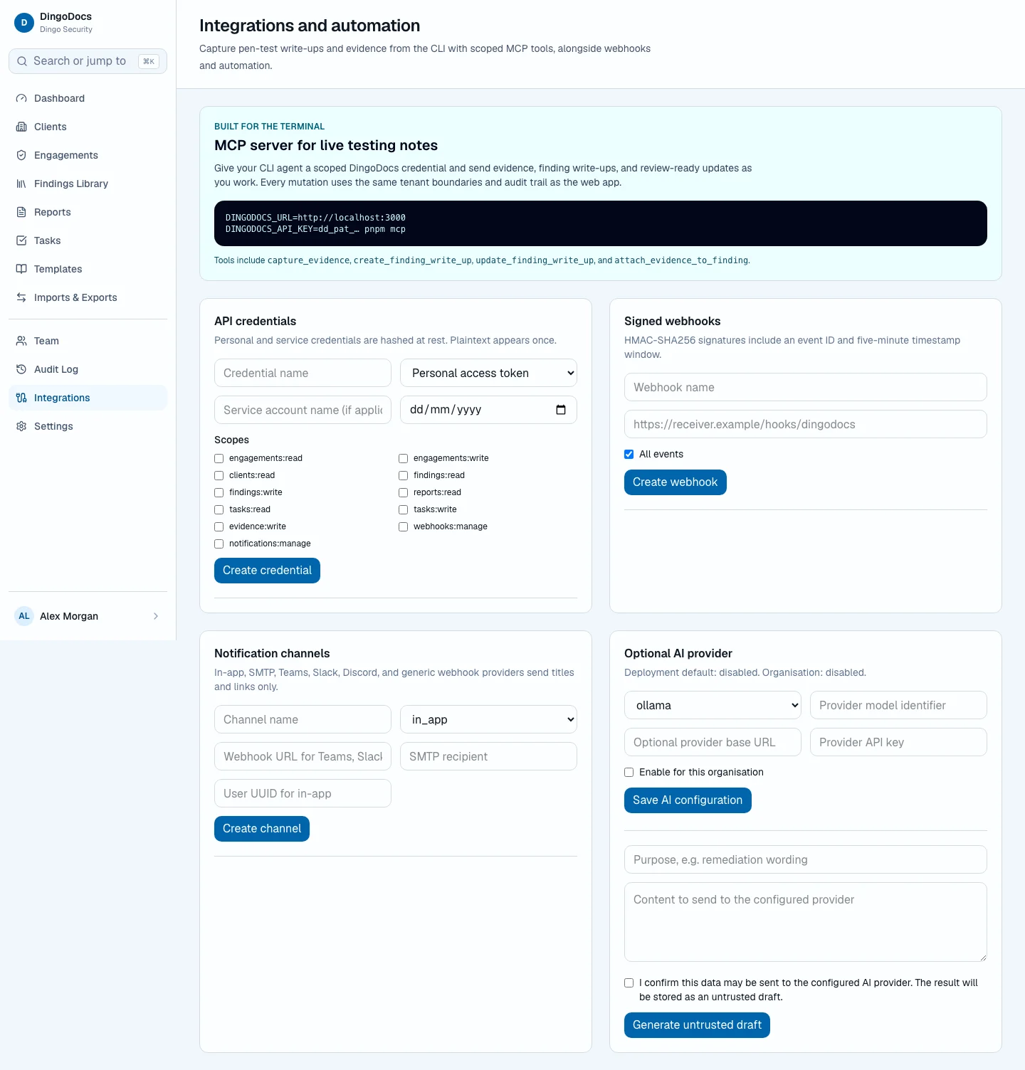 DingoDocs integrations and automation settings